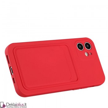 Švelnus silikoninis dėklas su kišenėle - raudonas (telefonams Apple Iphone 12)
